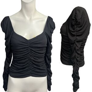 Christy Lynn Top Medium Adlen Noir  Black Ruched Cashmere Blend size M $350 New